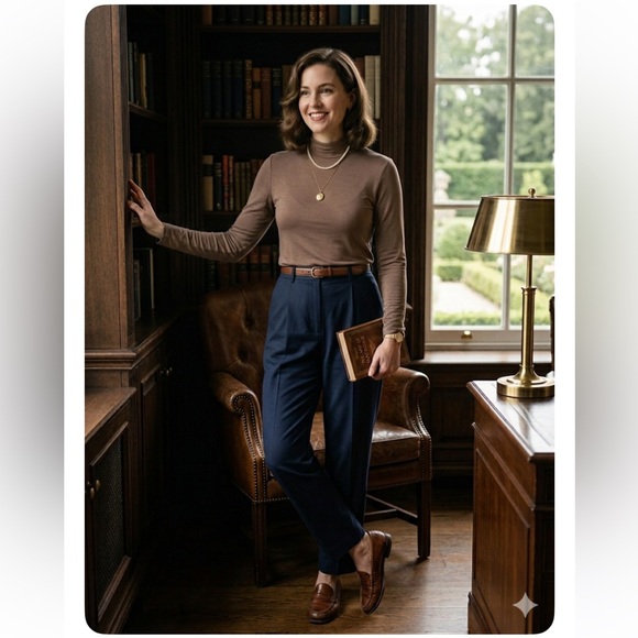 Tahari Modal Blend Mock Neck Long Sleeve Top - Size L - Taupe / Mushroom - Picture 2 of 9